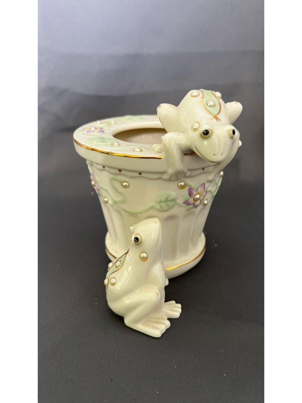 Lenox Porcelain Frog Decor With Golden Accents & Floral Design